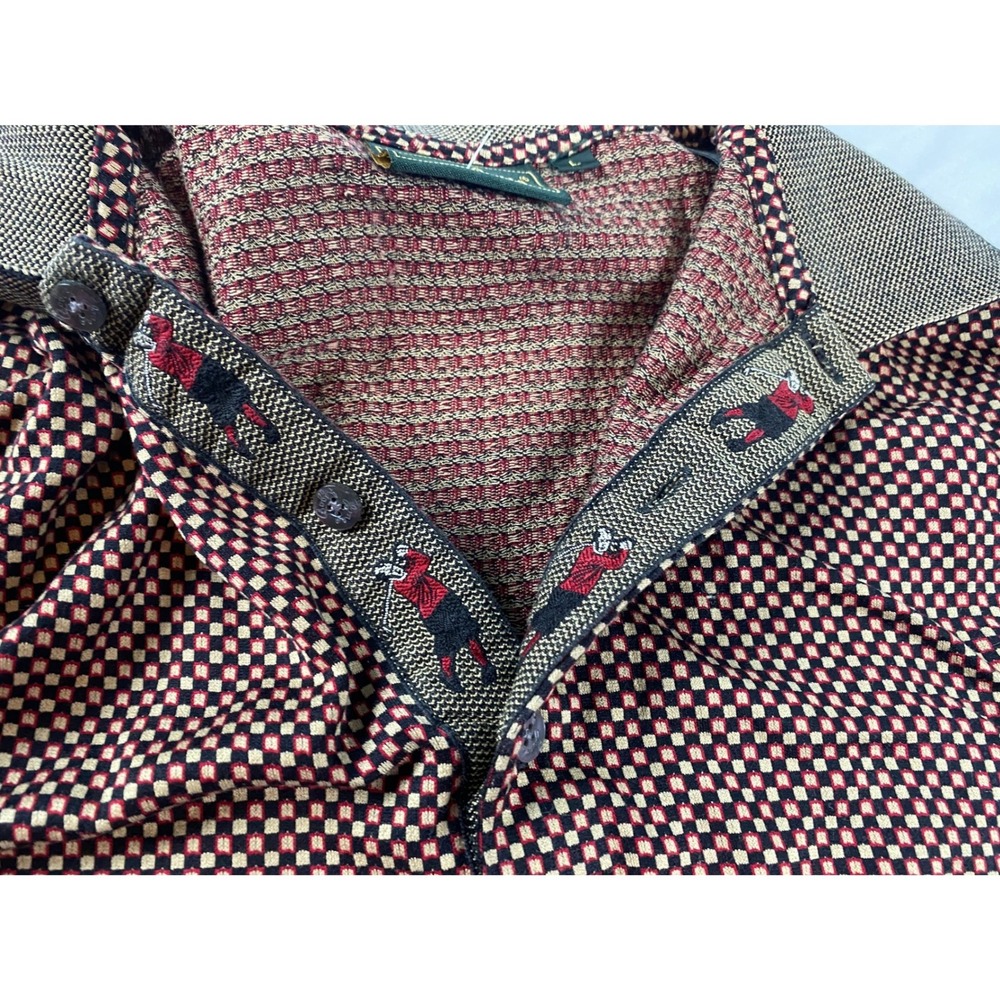 Bobby Jones Polo Shirt Mens Large Burgundy Geometric Check Excellent Golf Top
